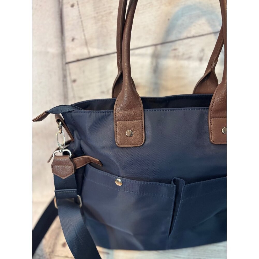 Signature Navy Blue Nylon Large Handbag Crossbody Tote - Picture 2 of 12